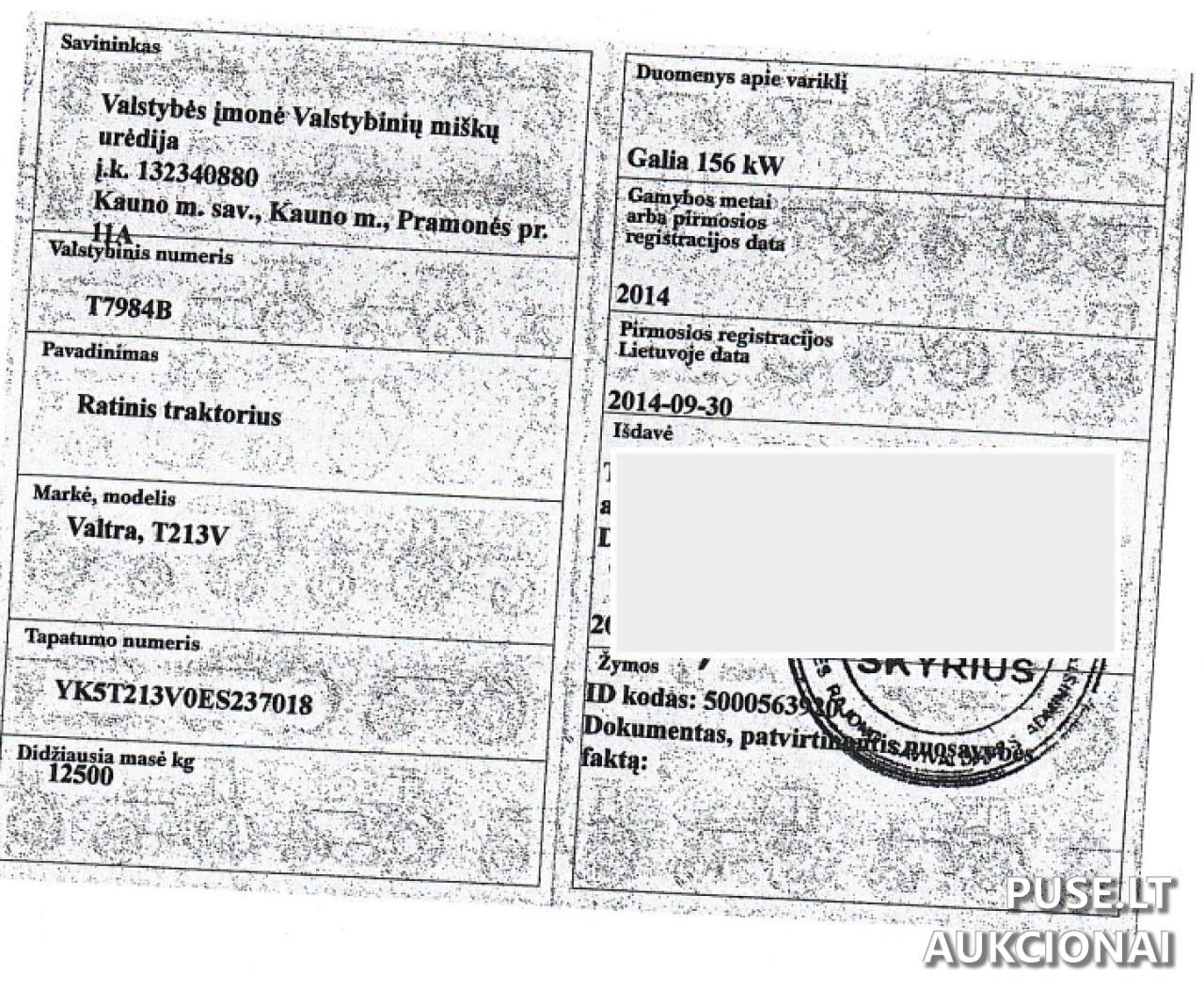 Ratinis traktorius VALTRA T213 Inv. Nr. 32-26006641 Traktoriai, savaeigės mašinos, priekabos, puspriekabės 1