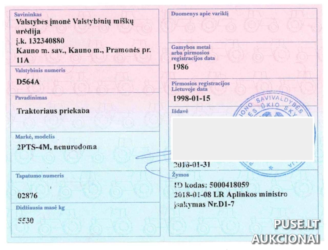 Traktoriaus priekaba 2PTS-4M Inv. Nr. 21-0555 Traktoriai, savaeigės mašinos, priekabos, puspriekabės 1