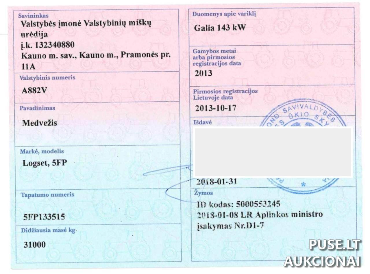 Medvežis	LOGSET	5FP Inv. nr. 21-2330 Traktoriai, savaeigės mašinos, priekabos, puspriekabės 1