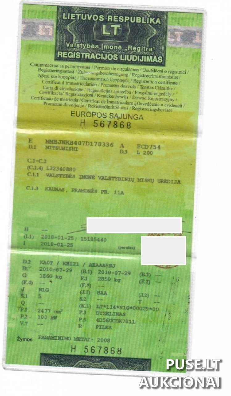 Lengvasis automobilis MITSUBISHI L200 Inv. nr. 29-967/3125 Traktoriai, savaeigės mašinos, priekabos, puspriekabės 1