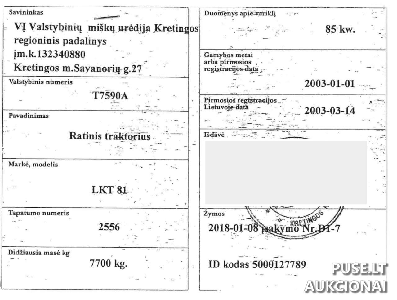Ratinis traktorius LKT 81T Inv. Nr.14-141136 Traktoriai, savaeigės mašinos, priekabos, puspriekabės 1