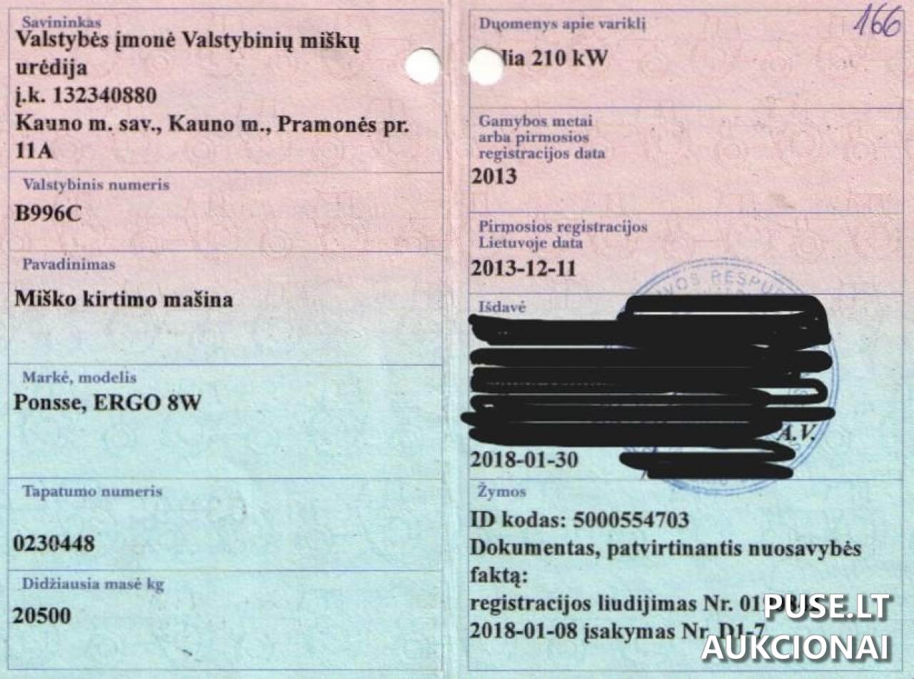 Medkirtė PONSSE	ERGO 8W Inv. Nr. 41-16-03 Traktoriai, savaeigės mašinos, priekabos, puspriekabės 1