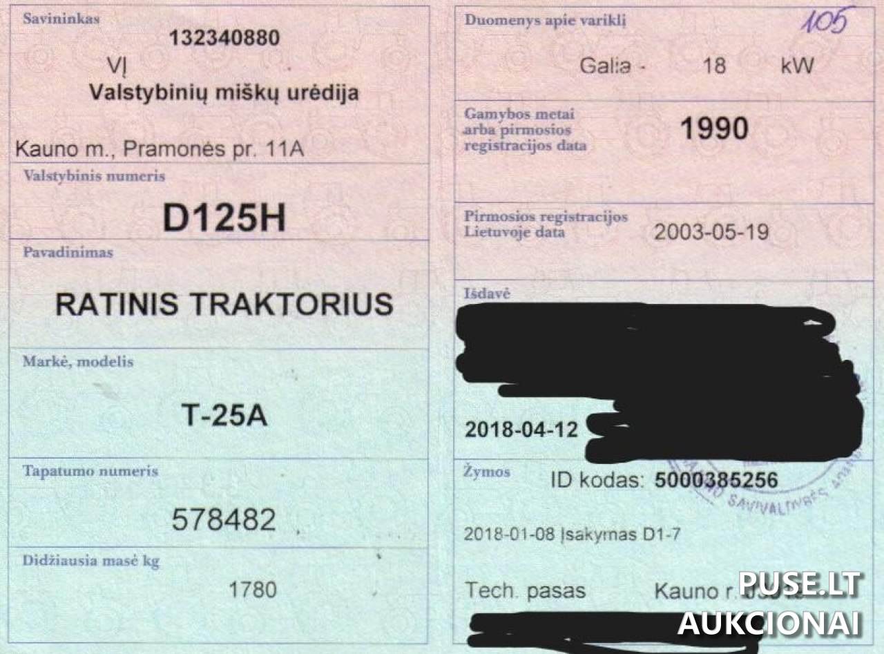 Ratinis traktorius MTZ	T-25A Inv. nr. 05-0240 Traktoriai, savaeigės mašinos, priekabos, puspriekabės 1