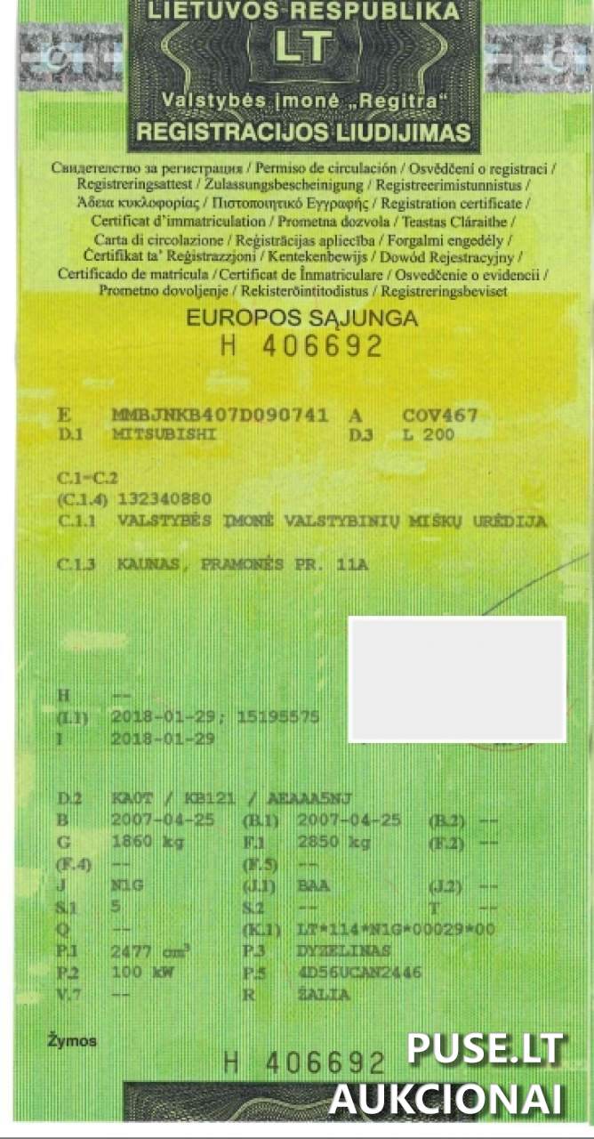 Lengvasis automobilis MITSUBISHI L200 Inv. Nr. 04-52200 Traktoriai, savaeigės mašinos, priekabos, puspriekabės 1