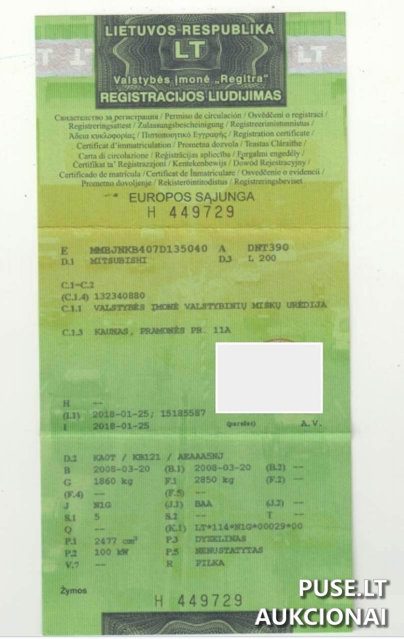 Lengvasis automobilis Mitsubishi L200 Inv. nr. 03-2186 Traktoriai, savaeigės mašinos, priekabos, puspriekabės 1