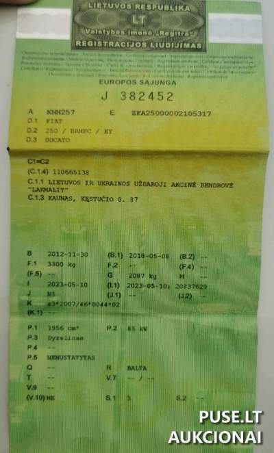 Krovininis automobilis Fiat Ducato 2012 m. pradinė kaina 2000 EUR - Nemokumo administratoriaus varžytynės