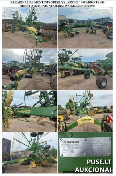 Pakabinamas mentinis grėblys KRONE SWADRO TS 680 parduodamas aukcione už 22320 EUR