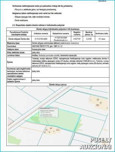Žemės sklypas Vilniaus r. sav. Stripūnų kaimo vietovėje, pradinė kaina 9840 EUR, antstolių varžytynės