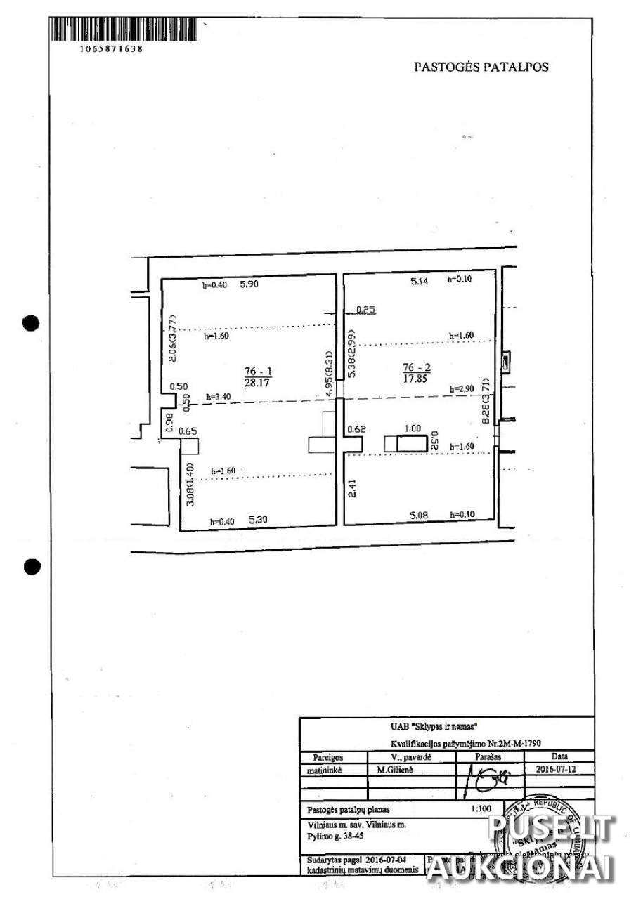 Neįrengta pastogė Patalpos/Butai Pylimo g. 38, 01136 Vilnius, Vilniaus m. sav. 1
