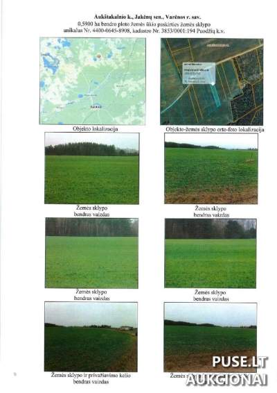 Žemės ūkio paskirties sklypas Varėnos rajone, Aukštakalnio kaime už 1400 EUR pradinę kainą