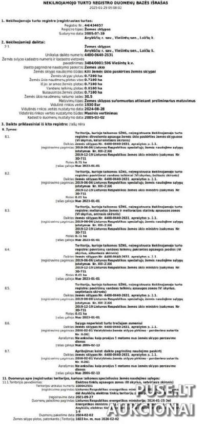 Žemės ūkio paskirties sklypo dalis Anykščių rajone, Laičių kaime, pradinė kaina 800 EUR