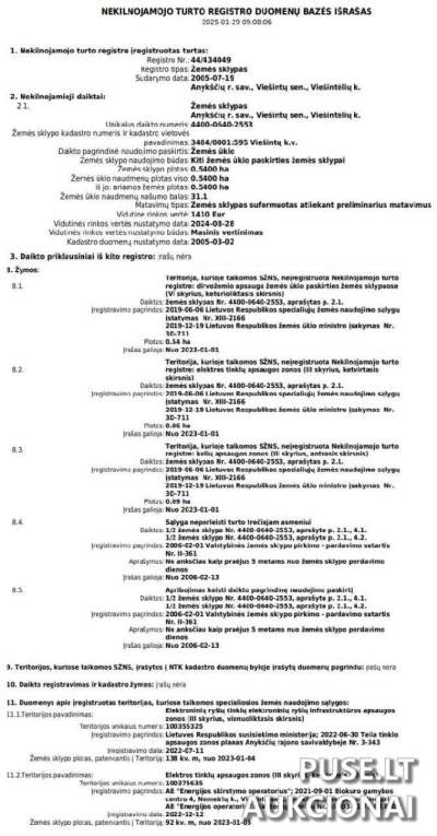 Žemės ūkio sklypas Anykščių rajone, Viešintėlių kaime, 0.54 ha, pradinė kaina 560 EUR