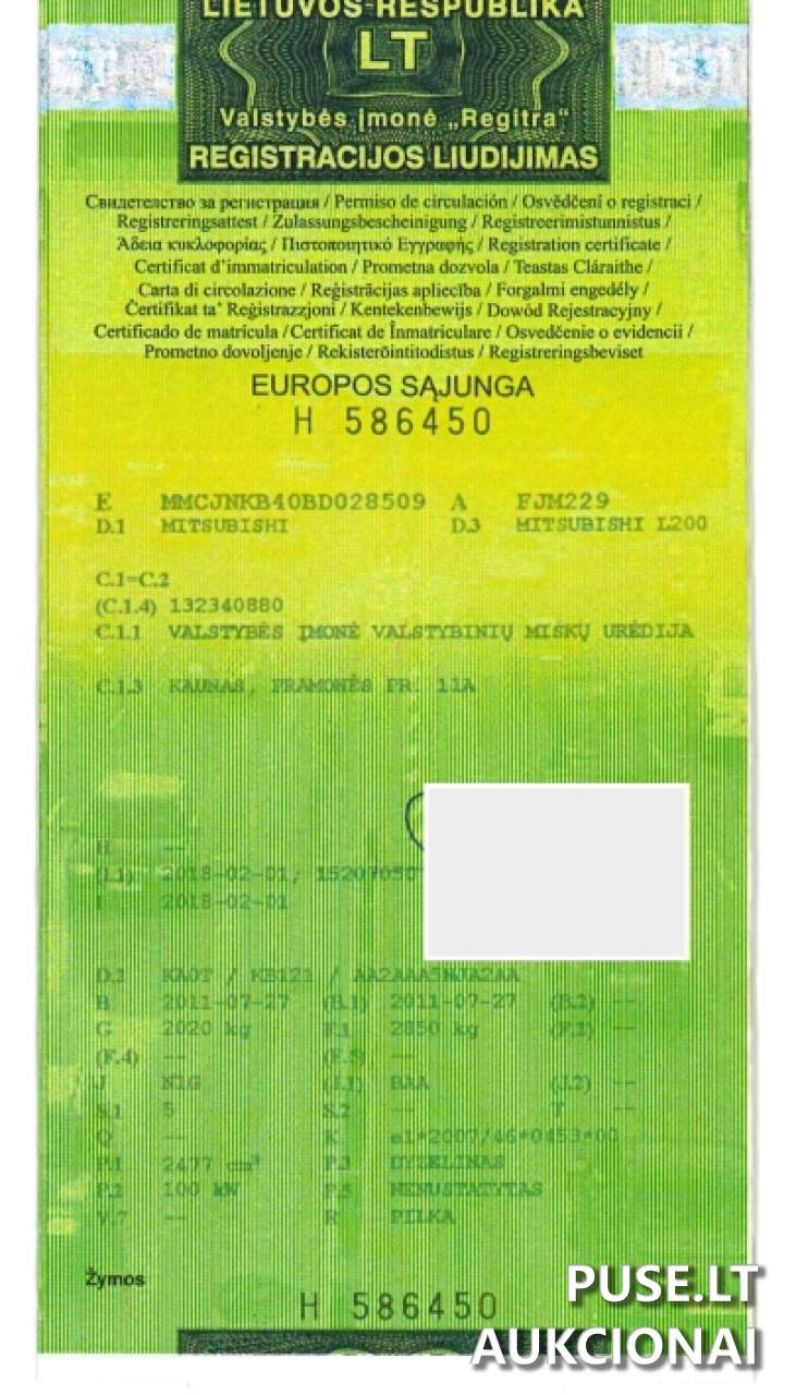 Lengvasis automobilis MITSUBISHI L200 Inv. Nr. 33-124156 Traktoriai, savaeigės mašinos, priekabos, puspriekabės 1