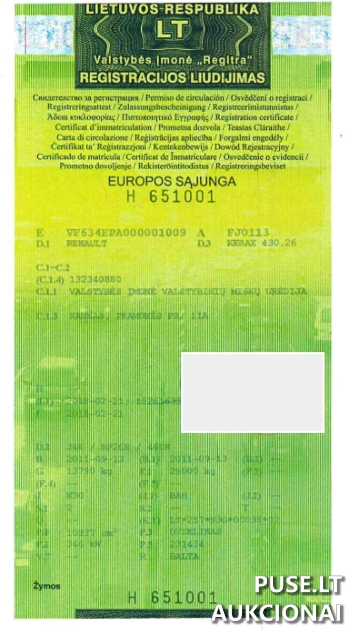 RENAULT KERAX 430.26  su hidrauliniu pakrovimo kranu Epsilon M120L97 Inv. Nr. 33-124158 Traktoriai, savaeigės mašinos, priekabos, puspriekabės 1