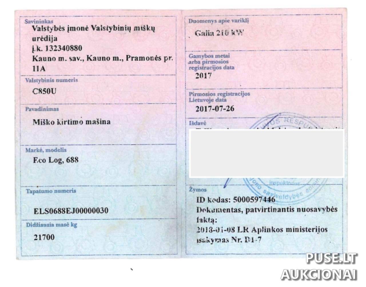 Mekirtė ECO LOG 688 Inv. Nr.33-123421 Traktoriai, savaeigės mašinos, priekabos, puspriekabės 1