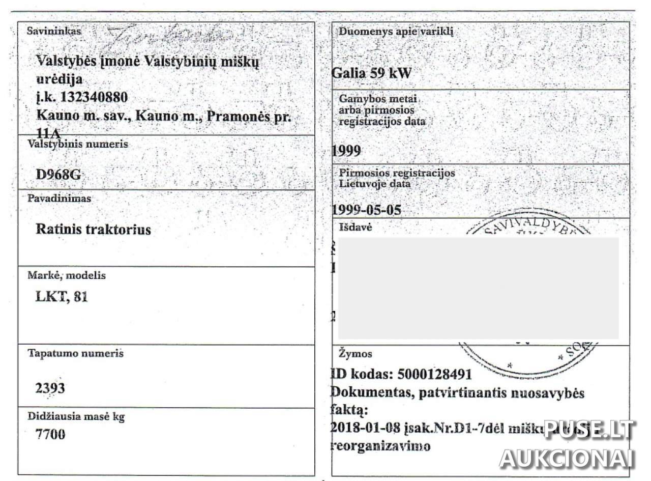 Ratinis traktorius LKT 81 Inv. Nr. 27-142916 Traktoriai, savaeigės mašinos, priekabos, puspriekabės 1