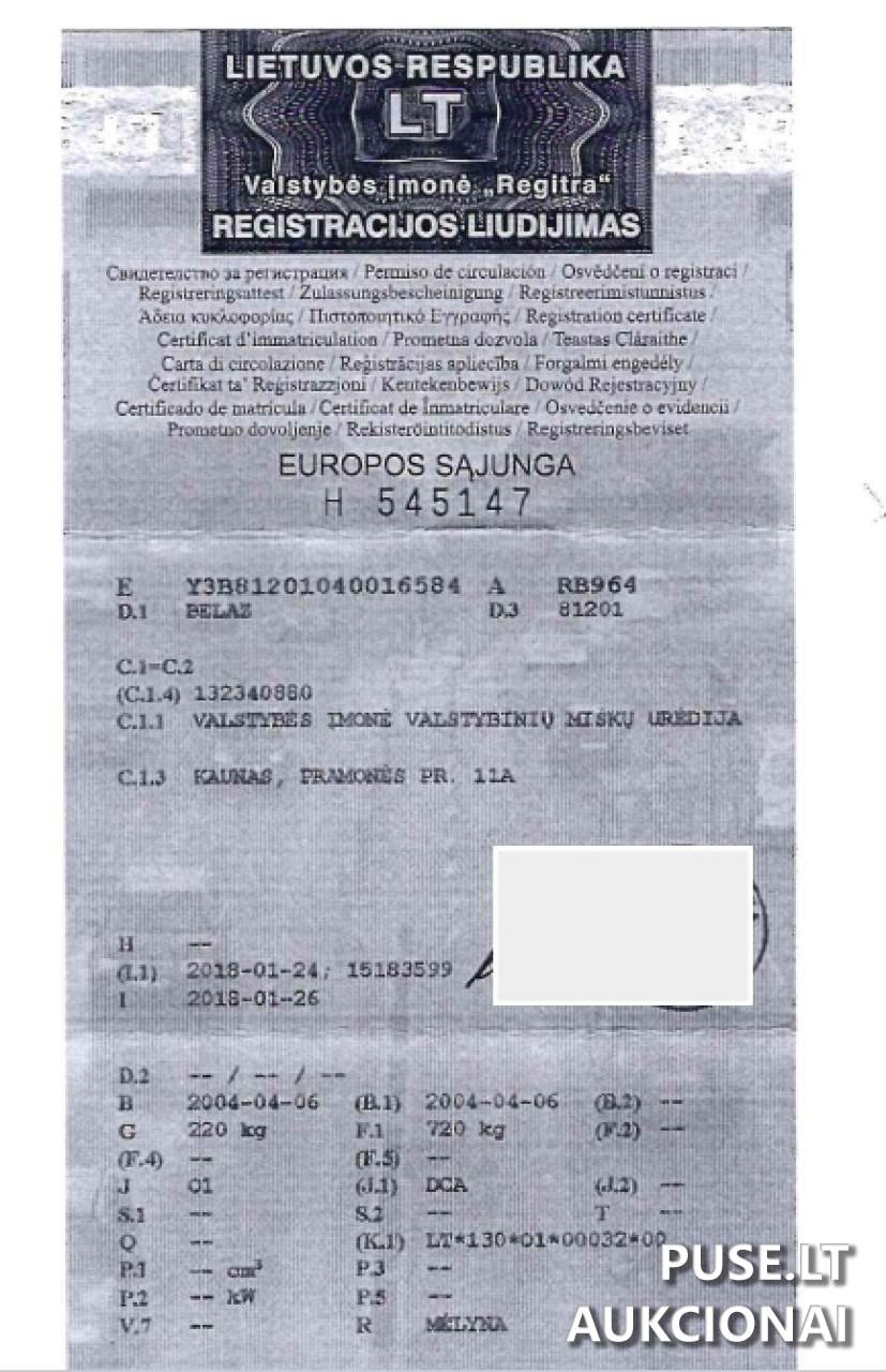 PRIEKABA BELAZ Inv. Nr. 404000006537 Traktoriai, savaeigės mašinos, priekabos, puspriekabės 1