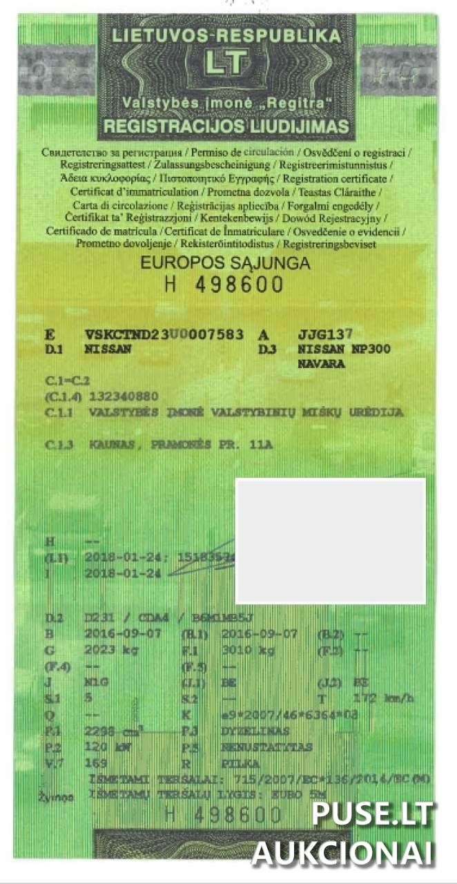 Lengvasis automobilis NISSAN NP300 NAVARA Inv. nr. 01-1063 Traktoriai, savaeigės mašinos, priekabos, puspriekabės 1