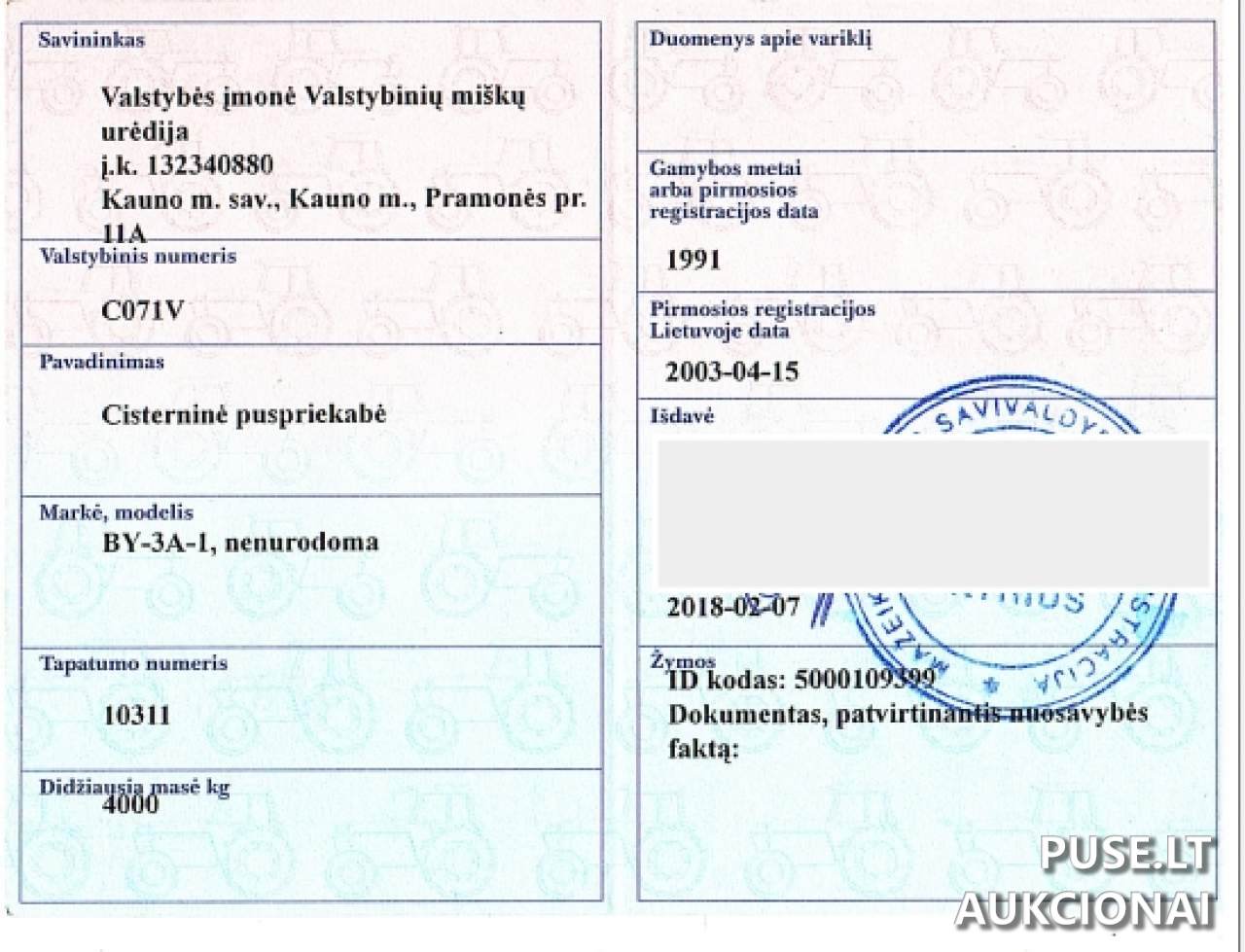 Cisterninė puspriekabė	BY-3A-1	Inv. Nr. 18-142512 Traktoriai, savaeigės mašinos, priekabos, puspriekabės 1