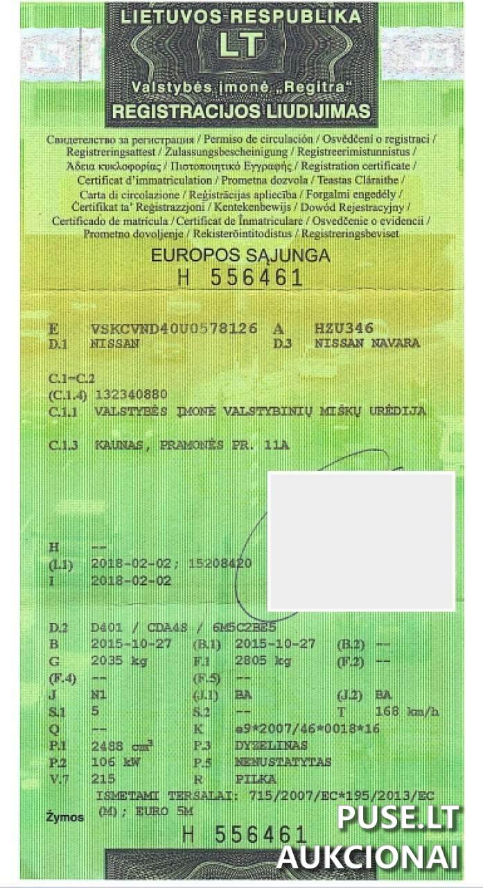 Lengvasis automobilis NISSAN NAVARA Inv. nr. 09-16-03-000527 Traktoriai, savaeigės mašinos, priekabos, puspriekabės 1