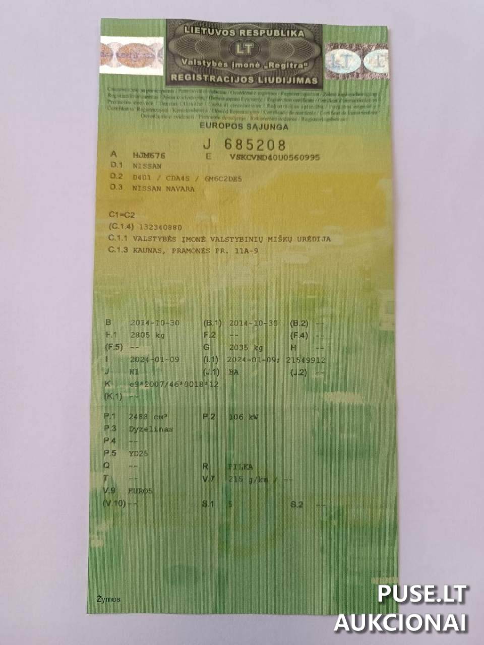 Lengvasis automobilis NISSAN NAVARA Inv. nr. 42-1106212 Traktoriai, savaeigės mašinos, priekabos, puspriekabės 1