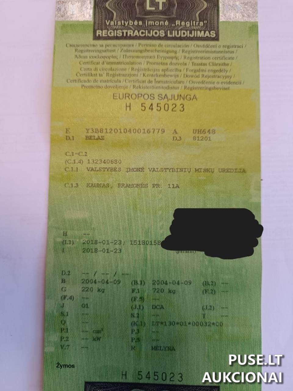 Priekaba iki 0.75 t. BELAZ 81201 Inv. Nr. 404000006537 06-03-42 Traktoriai, savaeigės mašinos, priekabos, puspriekabės 1
