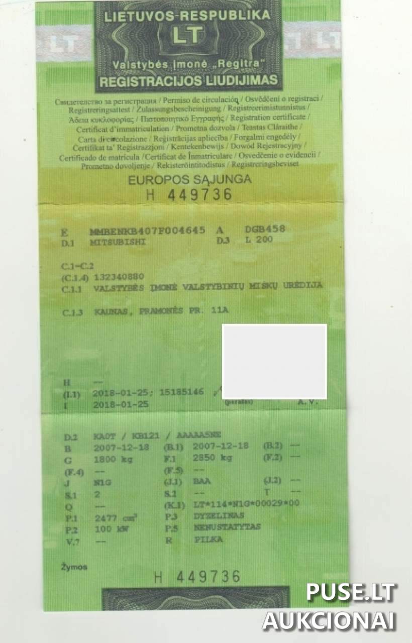 Lengvasis automobilis Mitsubishi L200 Inv. nr. 03-2146 Traktoriai, savaeigės mašinos, priekabos, puspriekabės 1