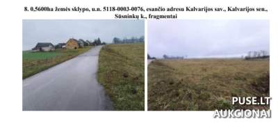 Parduodamas žemės ūkio paskirties sklypas Kalvarijos savivaldybėje, Sūsninkų kaime, pradinė kaina 1380 EUR
