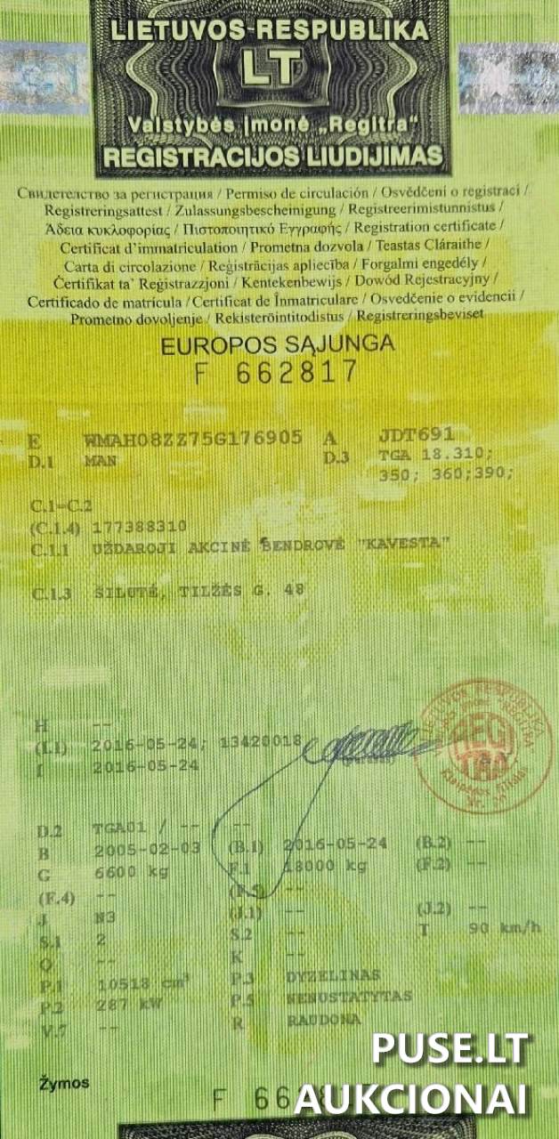 Automobilis MAN TGA 18390 Balninis vilkikas 1