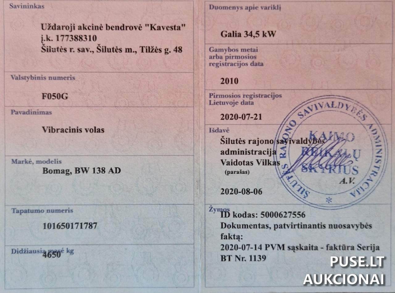 Vibro volas Bomag BW 138AD5 Traktoriai, savaeigės mašinos, priekabos, puspriekabės 1