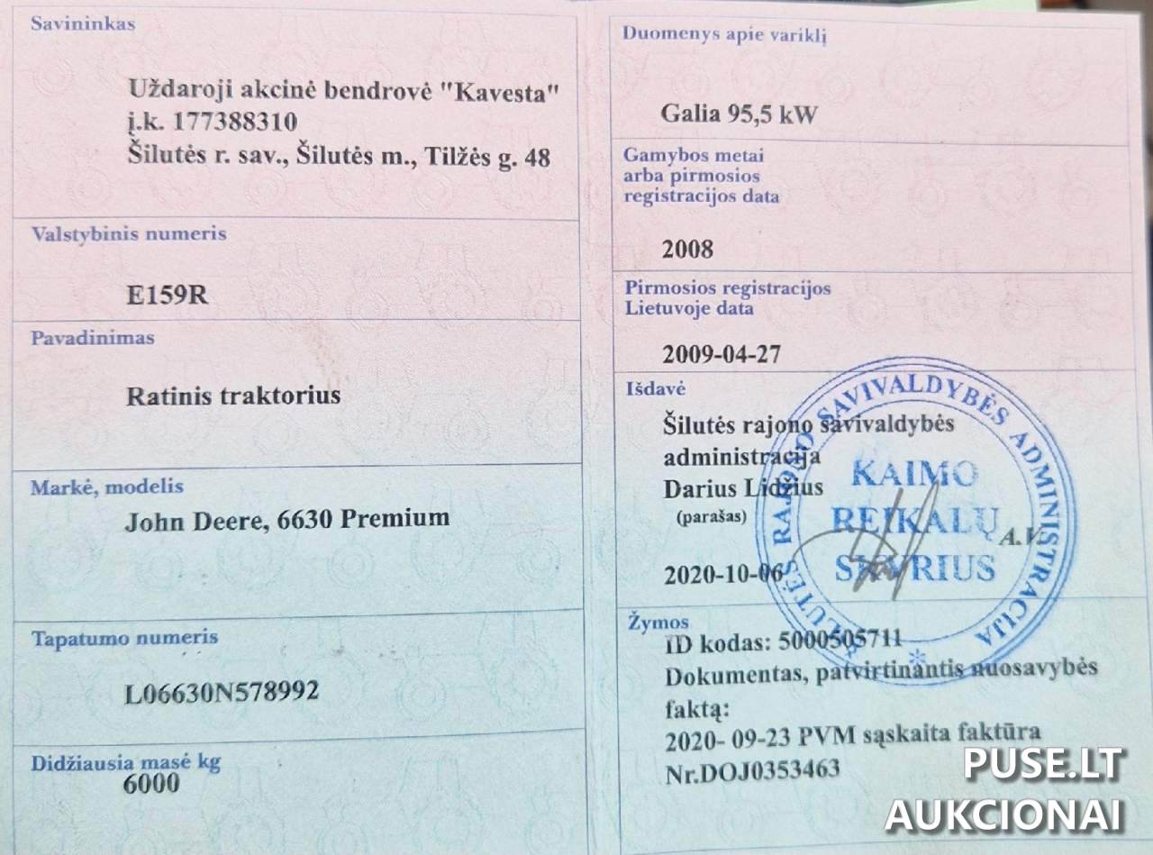 Ratinis traktorius John Deere 6630 Traktoriai, savaeigės mašinos, priekabos, puspriekabės 1
