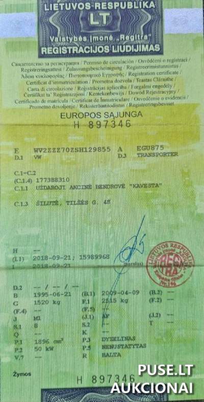 Keleivinis automobilis VW Transporter 1995 m. pradinė kaina 250 EUR - Nemokumo aukcionas