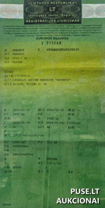 Parduodamas mažas autobusas Renault Master 2014 m. 3000 EUR aukcione