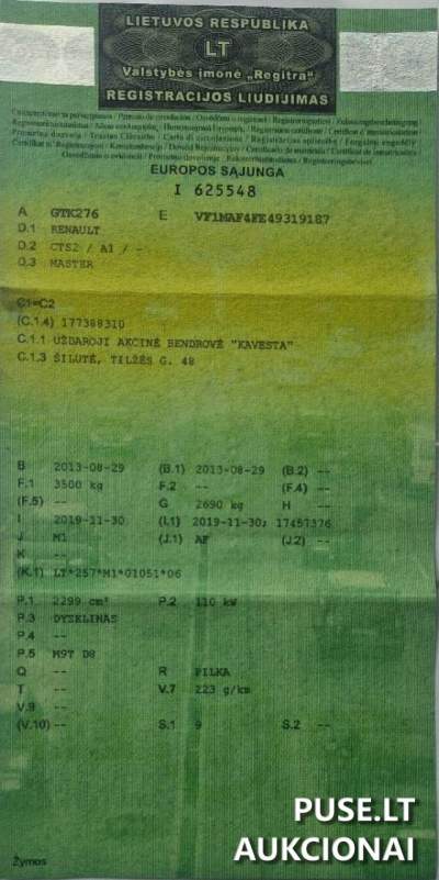 Parduodamas 2013 m. Renault Master mažas autobusas aukcione nuo 3000 EUR