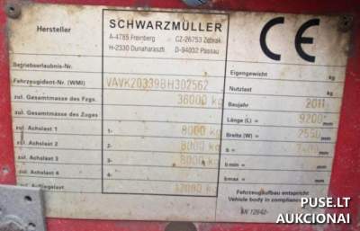 Parduodama 2011 m. priekaba Schwarzmuller K-Serie, 5000 EUR pradinė kaina, Nemokumo administratorių varžytynės