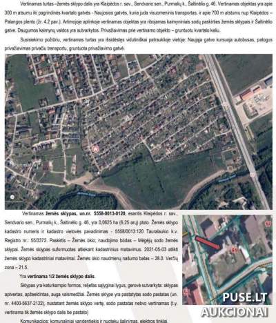 Žemės sklypo dalis (1/2) Klaipėdos rajone, Purmaliuose, 9360 EUR pradinė kaina