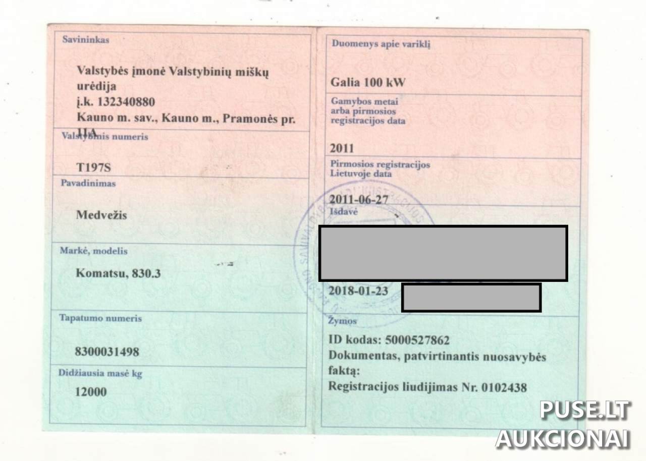 Medvežė Komatsu 830.3 Inv. Nr. 03-2389 Traktoriai, savaeigės mašinos, priekabos, puspriekabės 4