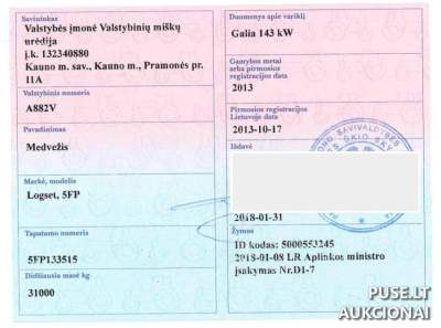 Kitos technikos aukcionas Panevėžyje: Medvežis LOGSET traktorius už 8504 EUR