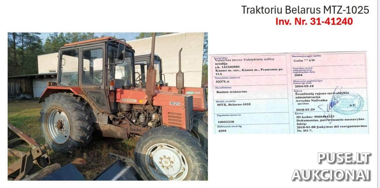 Traktoriu Belarus MTZ-1025 Inv. Nr. 31-41240 Traktoriai, savaeigės mašinos, priekabos, puspriekabės 3