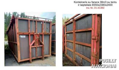 Konteineris su tentiniu stogo dangalu, 38m3 talpos, pradinė kaina 750 EUR