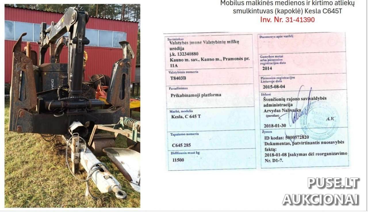 Mobilus malkinės medienos ir kirtimo atliekų smulkintuvas (kapoklė) Kesla C645T  Inv. nr. 31-41390 Kitas turtas 2