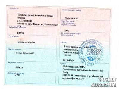 Traktorius MTZ-82 aukcionas Šilutės r. nuo 370 EUR su defektais