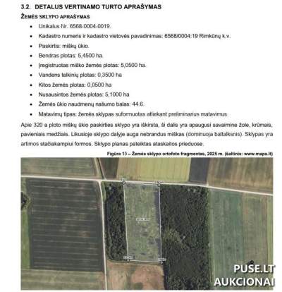 Parduodamas 5.45 ha miškų ūkio paskirties žemės sklypas Pakruojo rajone, Tulminių kaime, pradinė kaina 12640 EUR