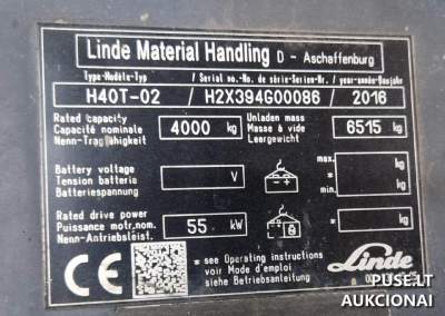 Parduodamas Krautuvas Linde H40T-02 (2016 m.) varžytynėse, pradinė kaina 10000 EUR