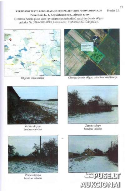 Parduodamas 0.3040 ha gyvenamosios paskirties žemės sklypas Alytaus r. sav., Paberžinės k. 1, pradinė kaina 2400 EUR