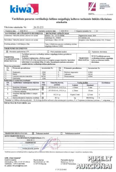 Cibes A5000 keltuvas parduodamas aukcione Vilniuje su 400/500 kg apkrova už 1000 EUR
