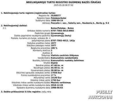 2 kambarių butas Pasvalio rajone, Raubonių kaime, pradinė kaina 7200 EUR