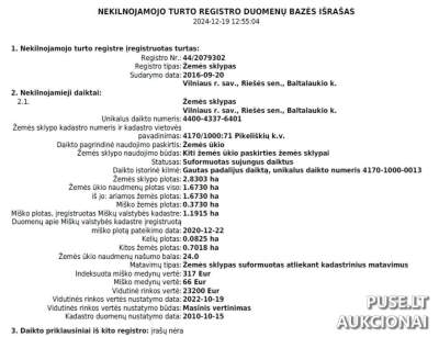 Žemės ūkio paskirties sklypas Vilniaus r., Baltalaukio k., 1/2 dalis, pradinė kaina 135200 EUR