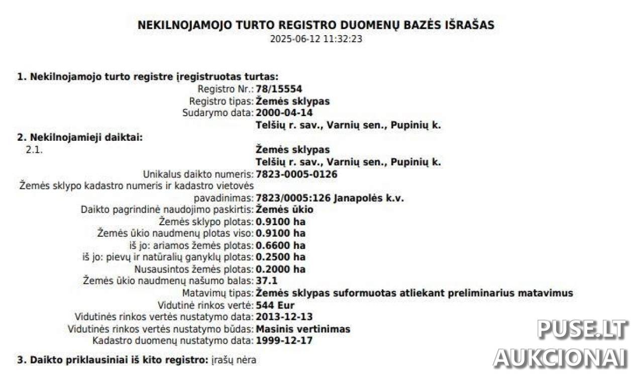 Žemės sklypas Sklypai Pupiniai, 88266 Telšiai District Municipality, Lithuania 1