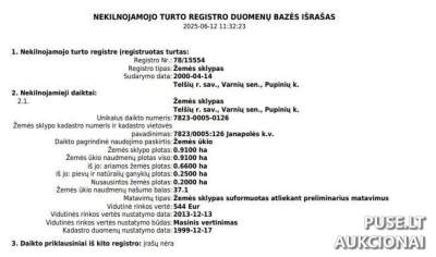 Žemės sklypas Telšių r. sav., Pupinių k. parduodamas viešame aukcione pradinė kaina 2360 EUR